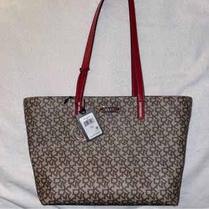 Red Beige DKNY Tote Bag NWT